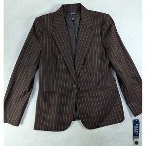 Chaps Est 1978 Brown Pinstripe 100% Wool Blazer Jacket Womens 12 Vintage NWT